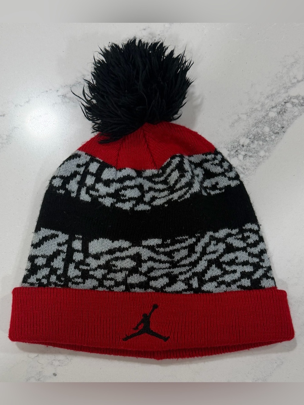 Air Jordan - Youth Beanie w/ Jumpman Logo + Elephant Print & Pom Pom | One Size